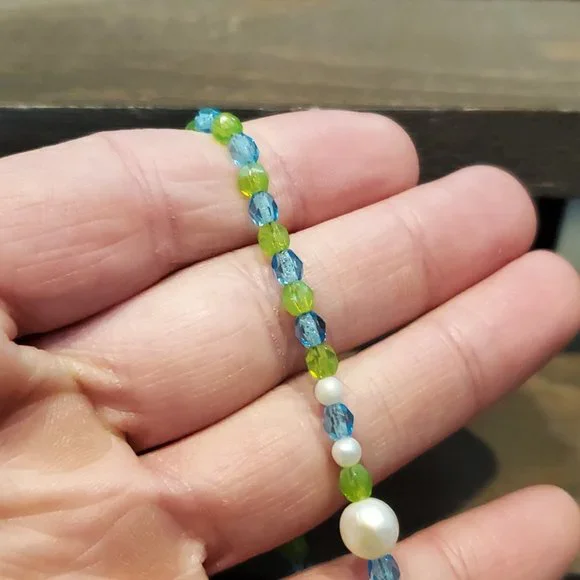 6 Inch 925 Sterling Silver Colorful Crystals And Real Pearls Bracelet - Picture 3 of 6